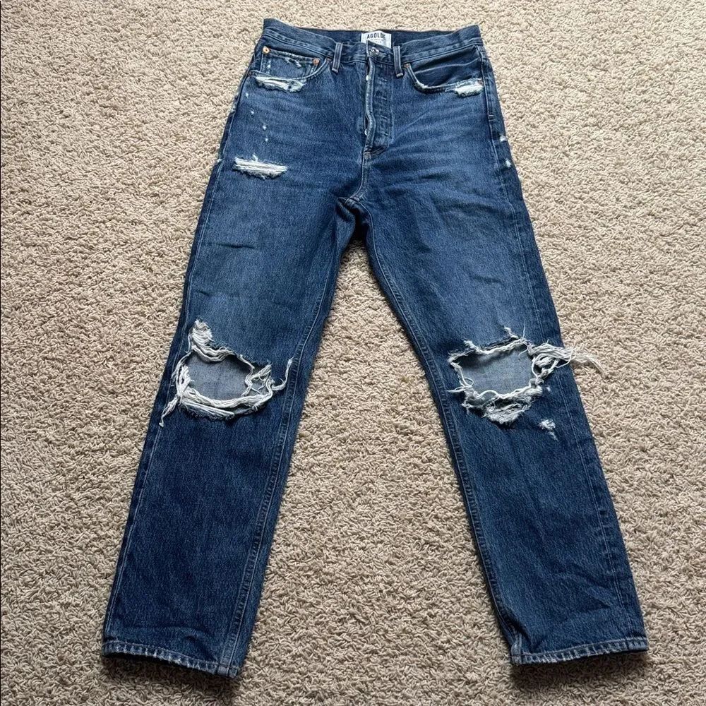 Agolde Distressed Denim Jeans Size 26 Straight Leg Pinch Waist